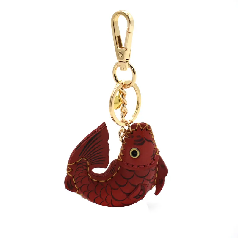 Cute designer Leather fish keychain for crafting women jewelry accessories bag charm gift porte clef femme key rings bulk