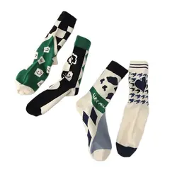 Long Socks Men Fashion 2022 Spring New Funny Gift Combed Cotton Sock Geometric Patterns Korean Luxury Socken Woman Green Calze