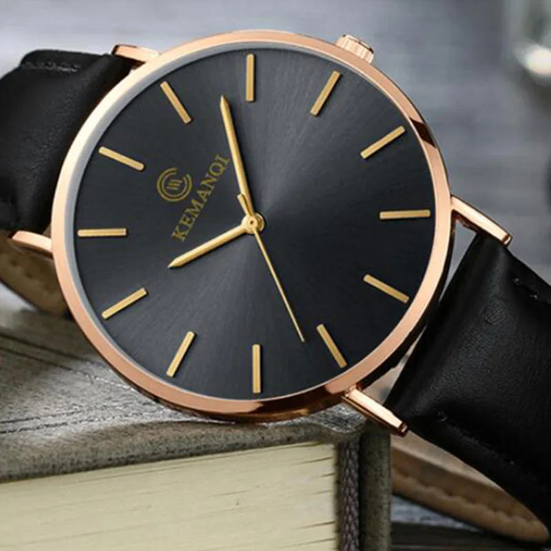 Супертонкие мужские простые часы с кожаным ремешком, кварцевые наручные часы, повседневные деловые часы для мужчин erkek kol saati reloj hombre - Цвет: 157008-3