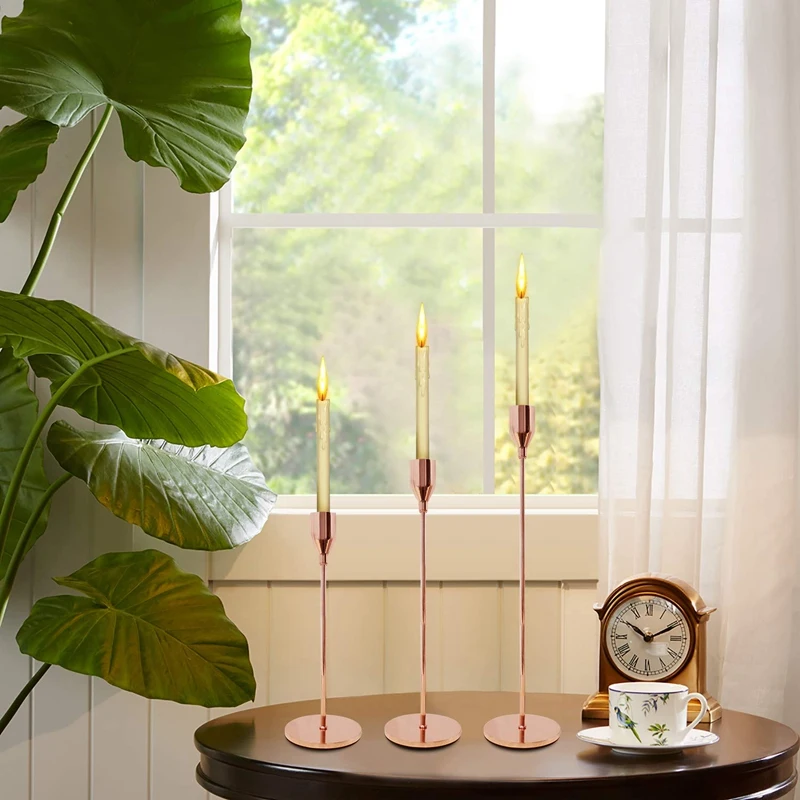 

Conical Candlestick Rose Gold Watch Decorative Candlestick Wedding Restaurant Candlestick Metal Candle Holder,Suitable for 3/4 I
