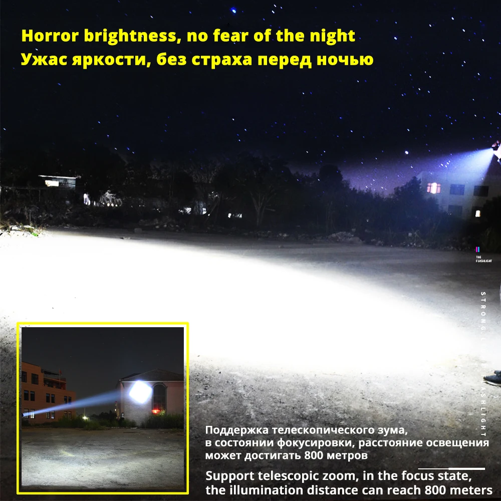S113 Powerful LED Flashlight With XHP70.2 Lamp beads Tactical waterproof LED Torch Telescopic zoom 3 lighting modes By 26650