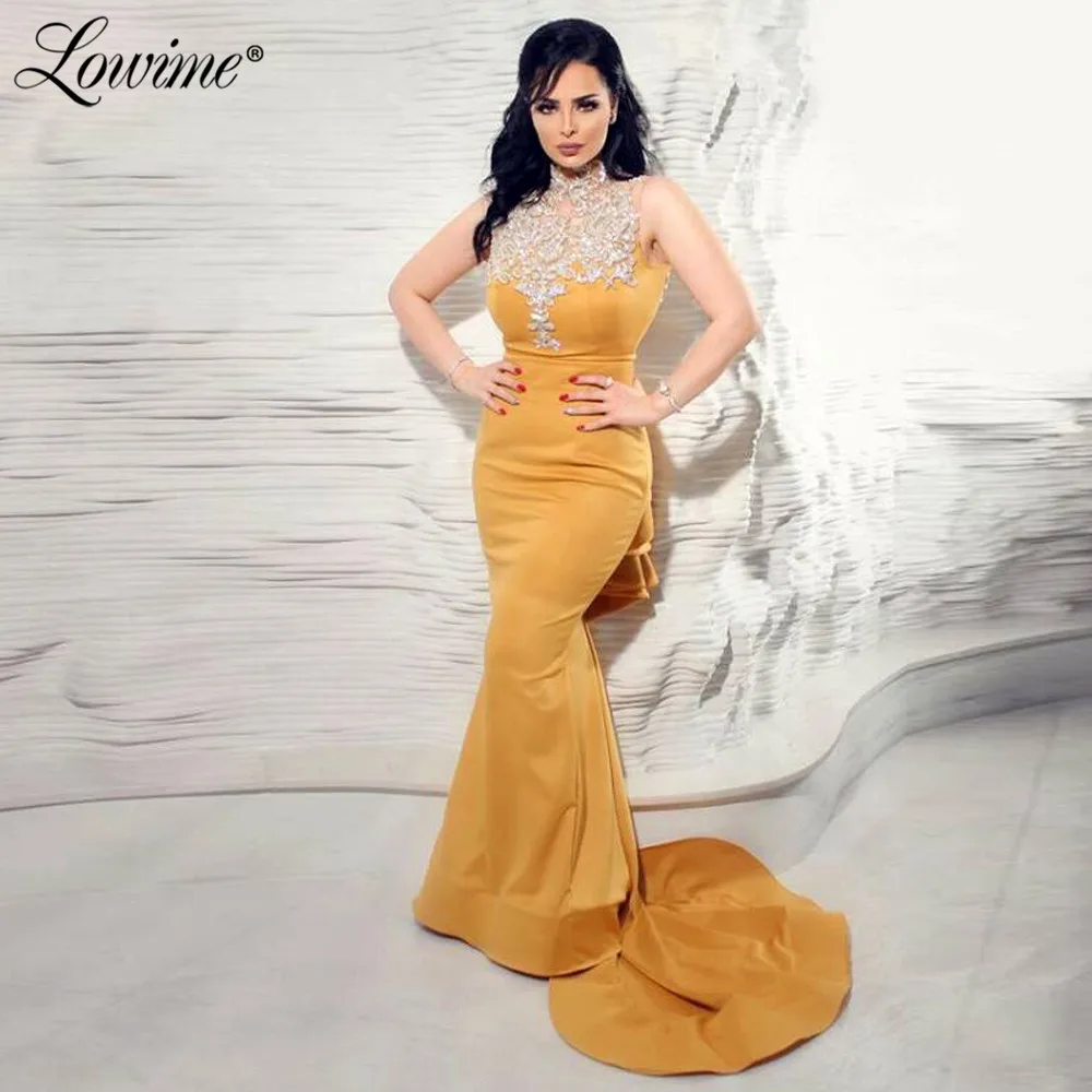 

Sparkly Glitter Gold Evening Dresses 2020 Custom Formal Kaftans Dubai Islamic Mermaid Party Gowns Robe De Soiree Prom Dress