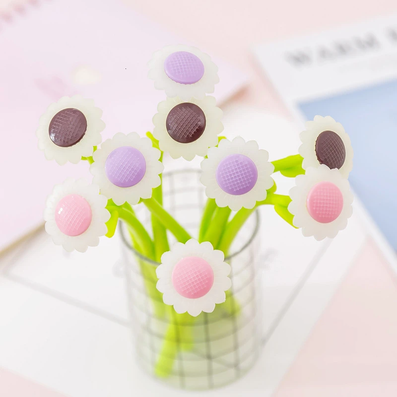 1PCS Cute New Sunflower Discolored By Light Gel Pen Student Stationery Novelty Gift School Material Office Supplies
