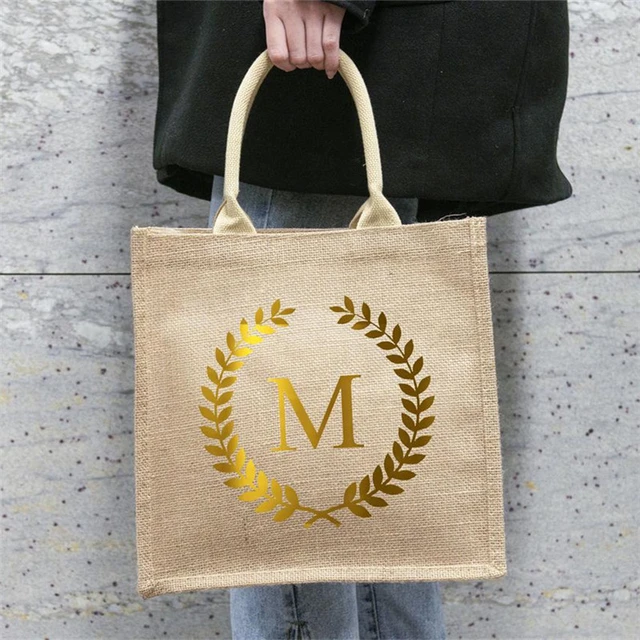 TOPDesign Borsa da spiaggia iniziale personalizzata/tela, borsa di totalizzatore del regalo con monogramma per le donne