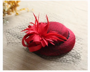 

Mini Wedding Fedora Hat Headdress Pink White Feather Fascinator With Hair Clip 2019 Church Party Show Ladies Hair Accessories