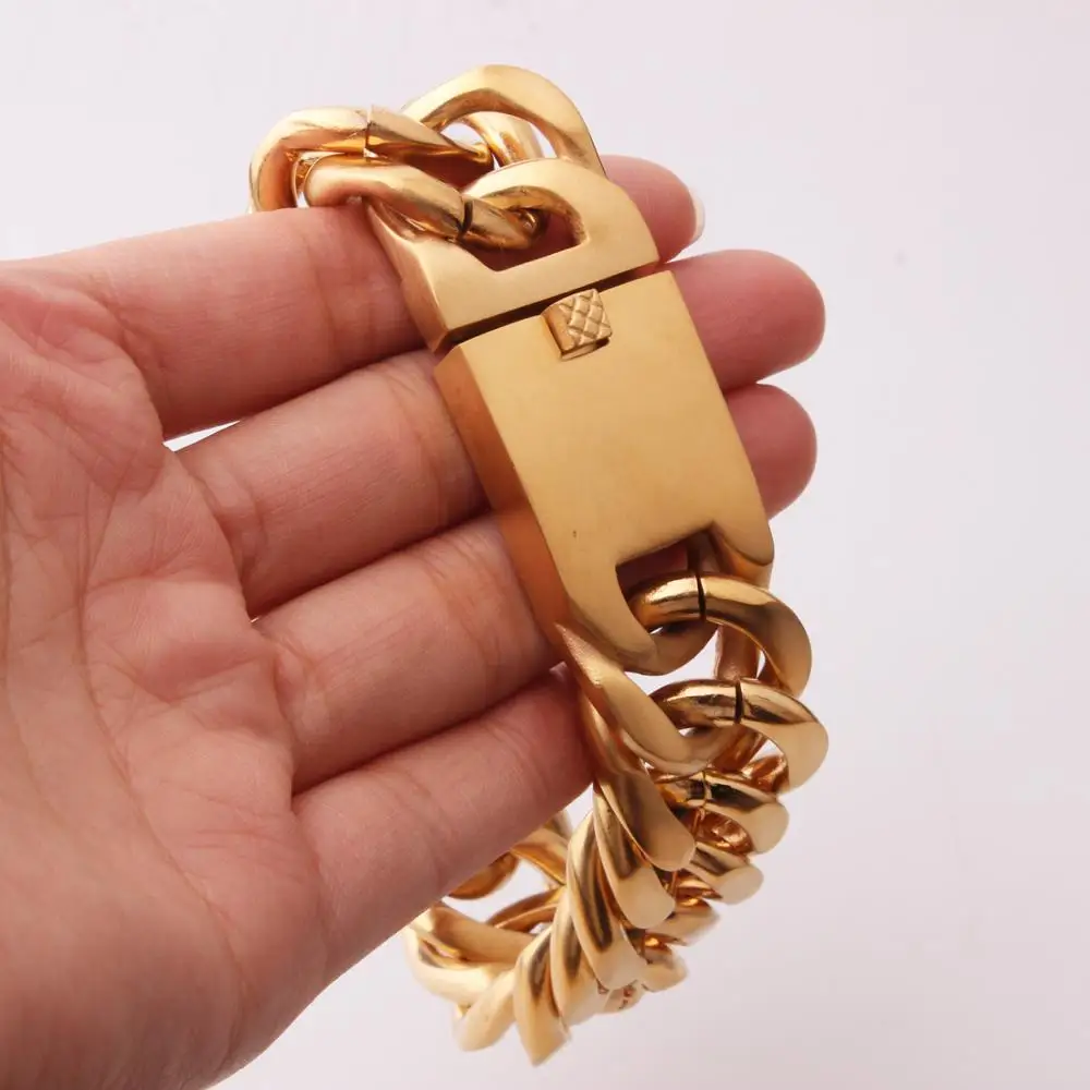 Классический кубинский браслет для Мужские украшения панк Золотой цвет тяжелая большая цепь звено мужской браслет из нержавеющей стали Pulseras