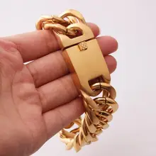 Классический кубинский браслет для Мужские украшения панк Золотой цвет тяжелая большая цепь звено мужской браслет из нержавеющей стали Pulseras