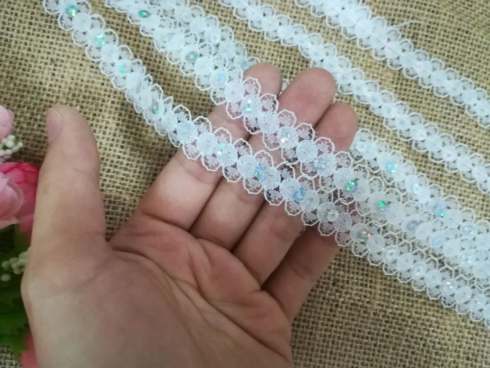 1M Latest Lace Embroidery Organza Sequin Fabric Trim Ribbon Sewing Accessories Sequin Lace Tulle Guipure Multicolor Sequins RT47