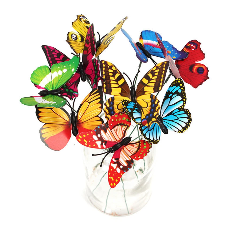 50Pcs 25x4cm Mini Butterfly Stakes Colorful Garden Butterflies For Outdoor Yard Planter Flower Pot Yard Art Garden Decoration butterfly decoration garden art decor