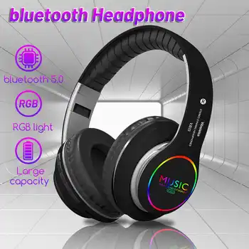 

Wireless LED RGB Headphones bluetooth 5.0 Headset Foldable Stereo Headphone Gaming Earphones With Microphone For PC Mobile Phone