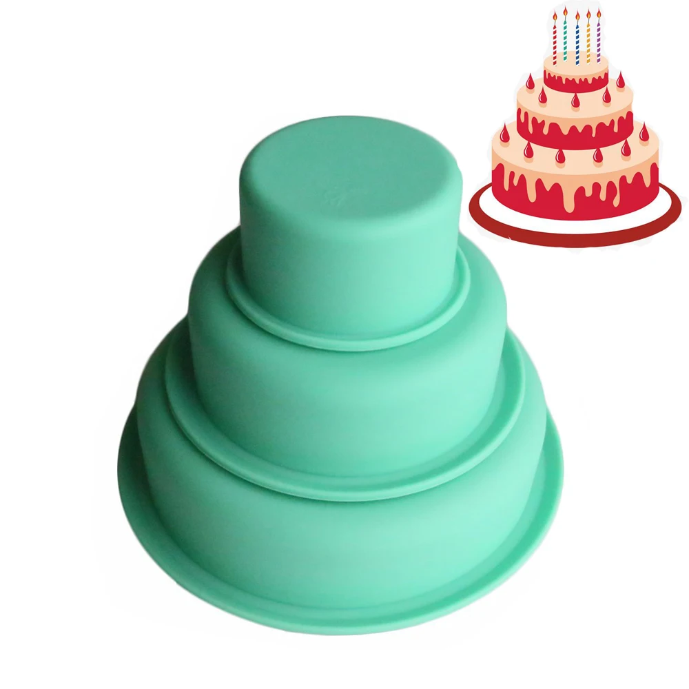 

3PCS/Set DIY Silicone Cake Baking Mold Three-Layer Round Shape Baking Tools Birthday Wedding Fondant Cake Silicone Mold