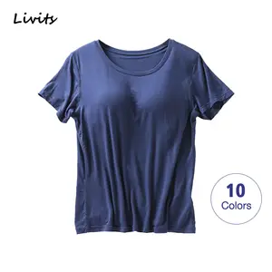 Women T-Shirts Built-in Bra Padded Stretchable Modal Tops Tshirts