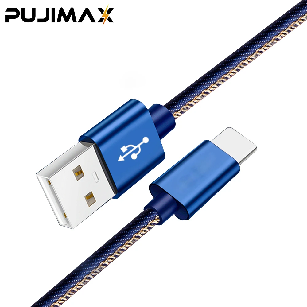

PUJIMAX 2.4A Denim USB Cable for iphone X XS XR Fast Charging Sync Data USB Cord For iPad mini 2/mini 3/mini 4 8 charging cable