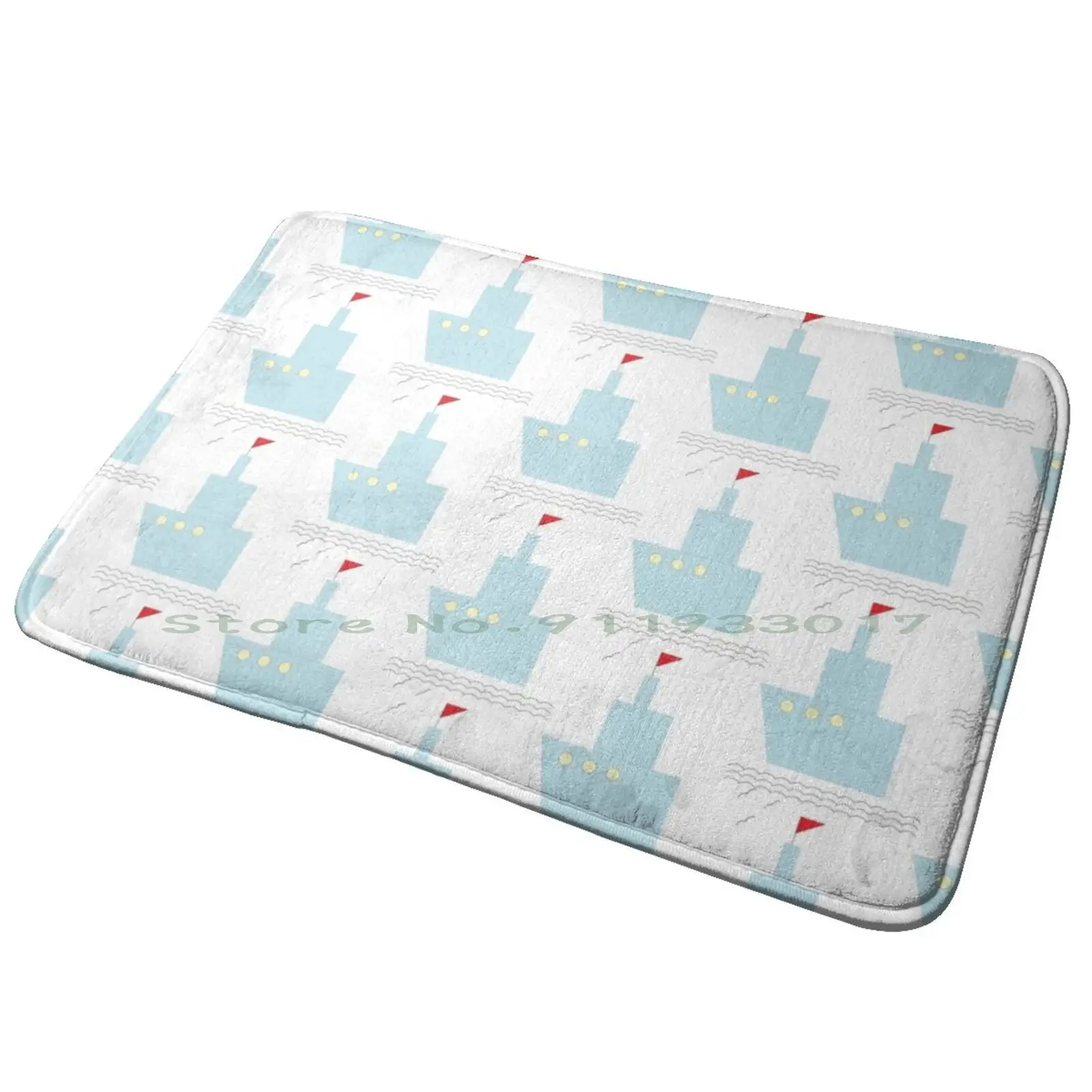 Una Barca Blu È Galleggiante Sulle Onde. Tappetino Da Bagno Tappetino Da Bagno Tappeto Bull Terrier Inglese Bull Terrier Bulldog Inglese Bulldog