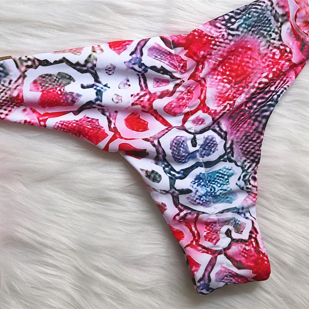 Dropshipping Crystal Diamond Bandage Bikini Sets Halter Rhinestone Push Up Swimsuit Brazilian Pink leopard Print Beach Biquini