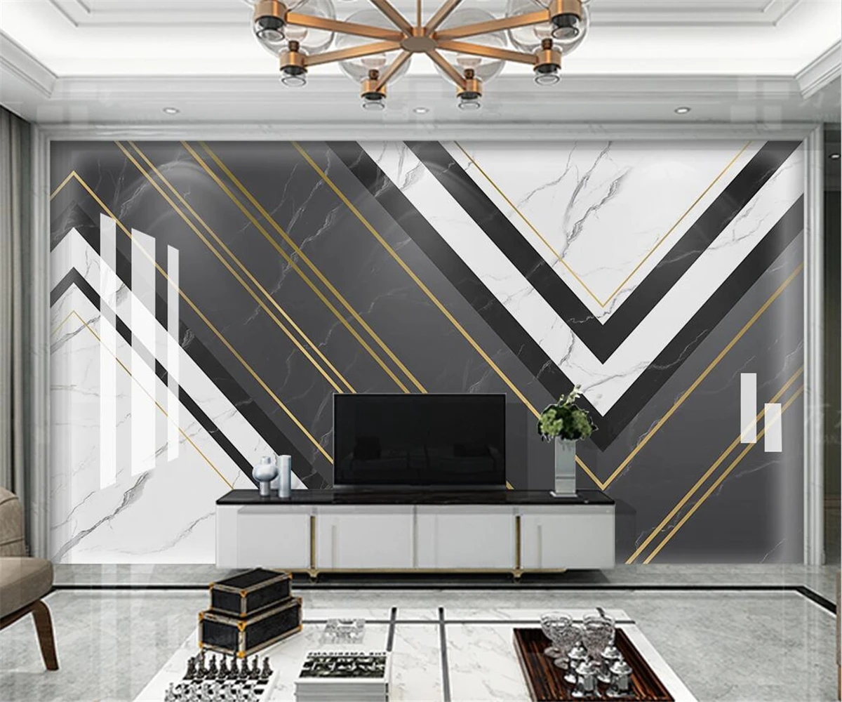 beibehang Custom papel de parede new jazz white marble light luxury geometric lines simple stone TV background wallpaper