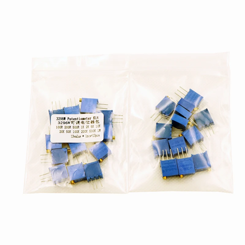 Multiturn Potentiometer Linear Potentiometer Rotary Potentiometer Potentiometer Kit Trimmer Potentiometer Adjustable Resistor Electronic Components 13pcs = 13kinds * 1pcs 3296W adjustable potentiometer Kit contains 100R 200R 500R 1K 2K 5K 10K 20K 50K 100K 200K 1M
