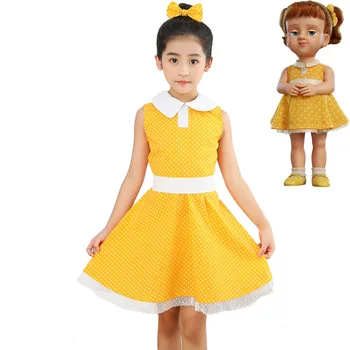 

Girls Halloween Toy Story 4 Gabby Cosplay Costume Sleeveless Dress Kids Christmas yellow Polka dot party dress