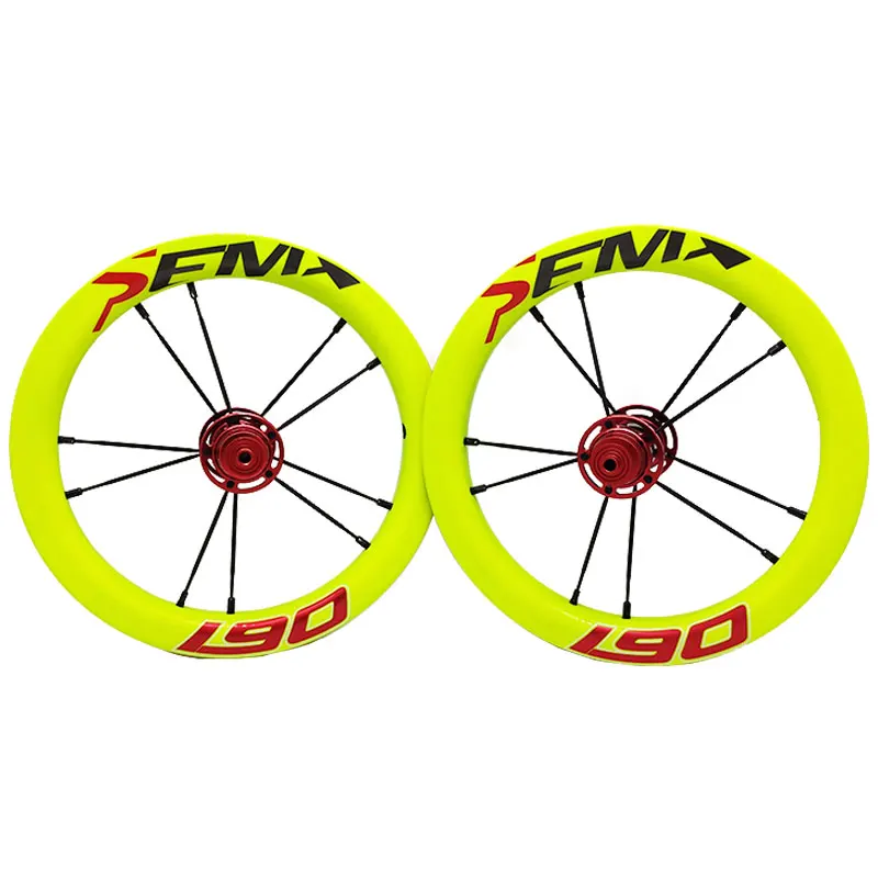 Carbon wheels SEMA SL190 190g carbon wheelset 12inch super light wheels with 6801 bearing for Kids balance bike/Striders/push - Цвет: Light green