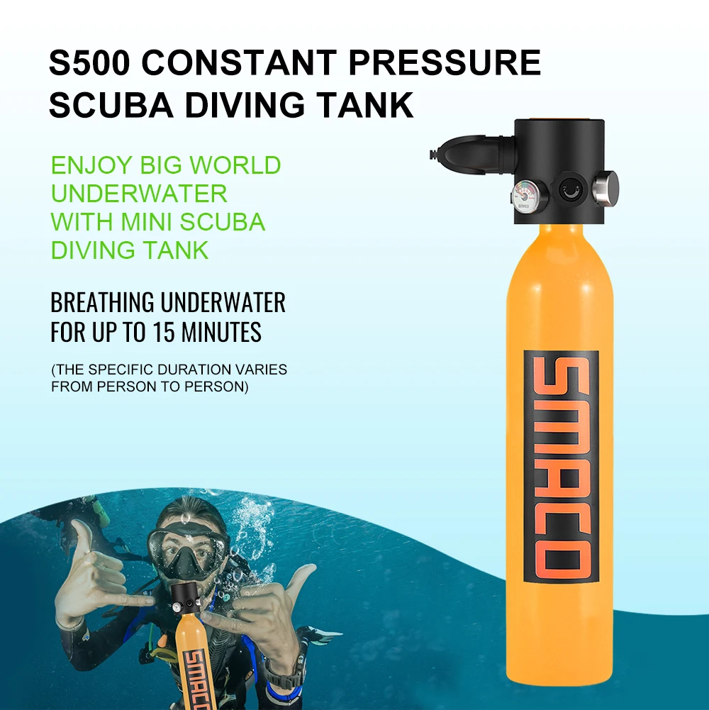 SMACO мини-баллон для подводного плавания с постоянным давлением, кислородный бак S500, портативный воздушный клапан, бак 0.7л, подводный, 15 минут