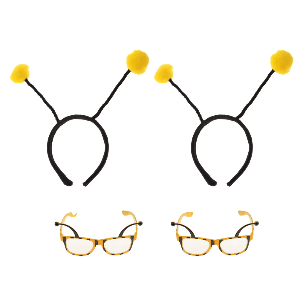 4pcs Funny Yellow Insect Bumble Bee Hairband Eyeglasses Glasses Eyewear Dressing up Party Prop Accessory Gifts