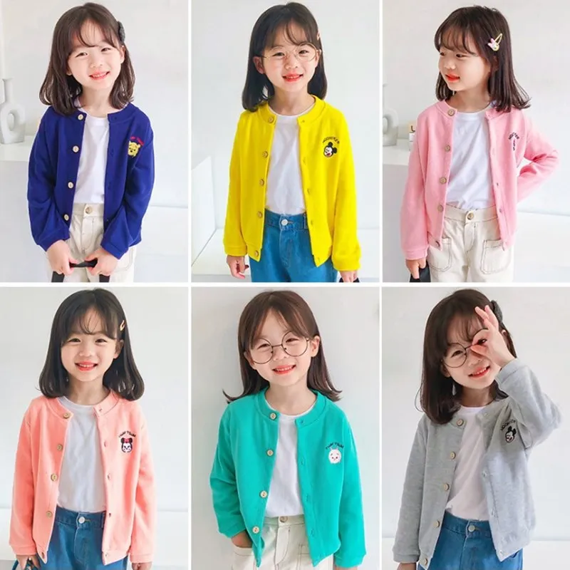 

Children's Sweater Knit Jacket Girls Autumn Winter Wear Long Sleeves Round Neck Keep Warm Soft Embroidered Cartoon Cute Clothes