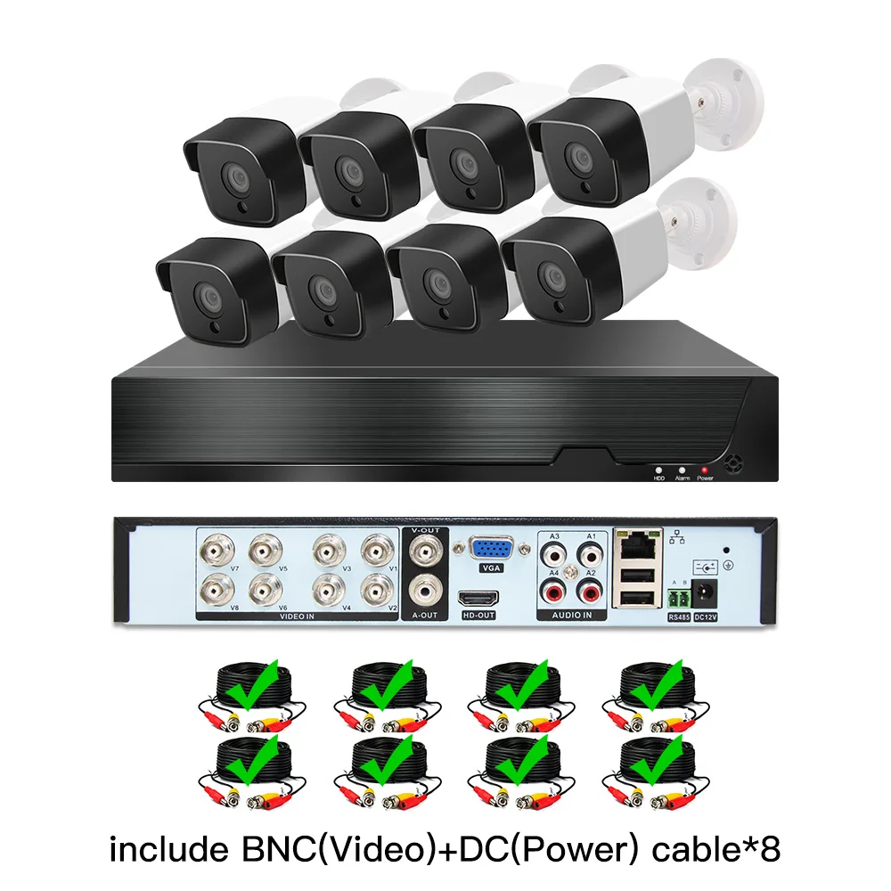 8ch 1080P AHD комплекты системы видеонаблюдения CCTV безопасности Гибридный DVR Открытый bulllet AHD камера видеонаблюдения P2P XMEYE 2MP комплекты - Цвет: with cable