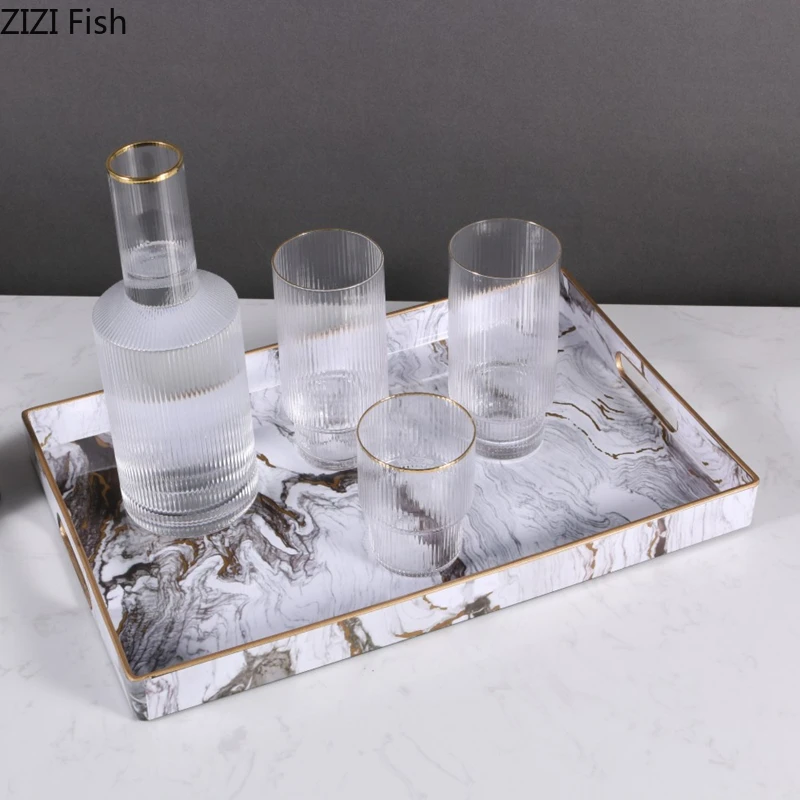 Nordic Marble Texture Storage Plastic Tray Fruit Food Teacup Home Storage Box Jewelry Necklace Display Tray Home Decoration 3
