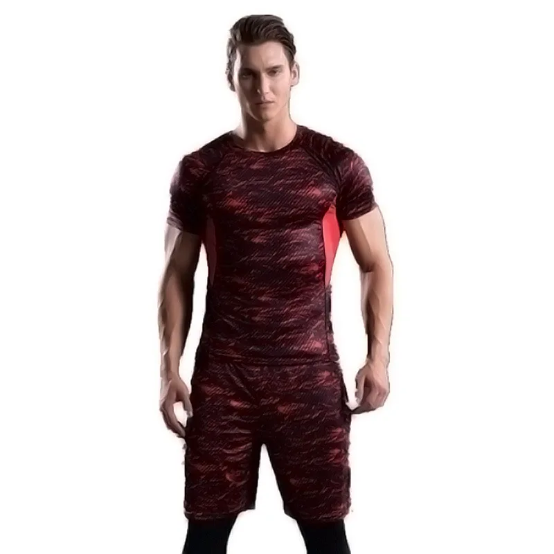

2020 men running jogging suits sports clothes set Fitness Clothes Underwear Tights Running Workout Sportswear t shirt and pants