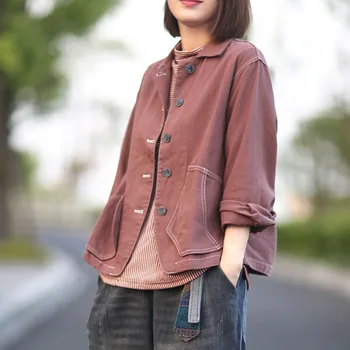 

spring summer long sleeve shirt new literary leisure loose thin line decoration cotton lapel short coat female Casual Shirts