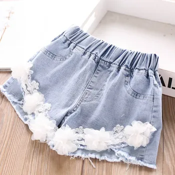 

2020 Summer Girls Pearl Three-Dimensional Petal Jeans Shorts Children's Clothing Wholesale