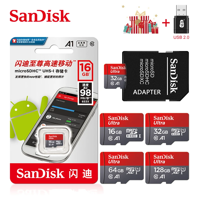 Sandisk карта памяти Micro SD 128 ГБ 32 64 256 16 | Компьютеры и офис