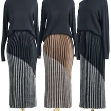 Осенняя Женская плиссированная длинная юбка макси, высокая талия, эластичная талия, вечерние коктейльные юбки, элегантные мусульманские женские юбки