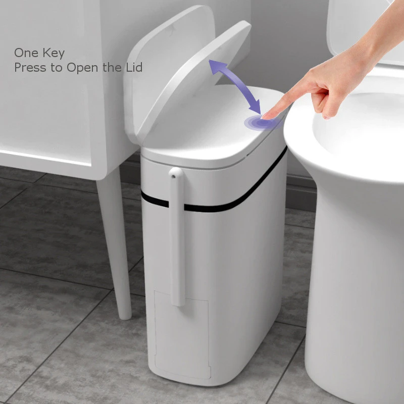 de basura integrado de 14 litros con cepillo para inodoro, bote de basura de limpieza de baño con un clic, accesorios de baño, artículos para el hogar|Cubos de basura| - AliExpress