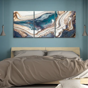 

Laeacco Canvas Watercolor Posters and Prints Marble Wall Art Pictures Abstract 3 Panel Paintings Living Room Bedroom Home Decor