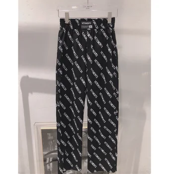 

Vetements Full Logo Pants Men Women Casual Vetements Straight Pants Fabric VTM Trousers Letters Print