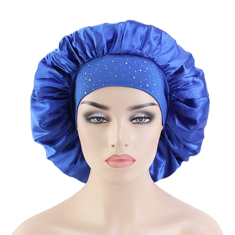 Satin Hair Caps Drill Elastic Band Sleep Night Cap Head Cover