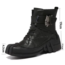 Мужские ботинки из натуральной кожи в винтажном стиле; ботильоны в байкерском стиле; военные ботинки с черепом; ботинки в стиле панк; ботинки-дезерты