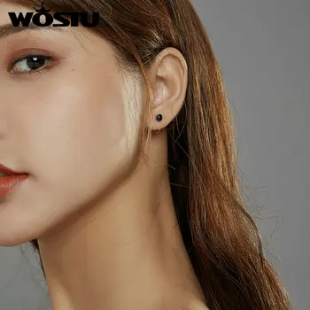 

WOSTU Authentic 925 Sterling Silver Deep Night Sky Stud Earrings for Women Plated platinum Silver Women Jewelry DXE950