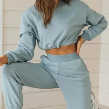 

Clothes Long Sleeve Crop Top Jogging Femme Pantalon Chandal Conjunto Verano Mujer 2 Piece Set Women Lounge Wear Ensemble Outfits