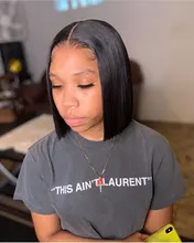 Pelucas de cabello humano brasileño Remy para mujeres negras, 4x4 transparente con cierre de encaje Bob, peluca recta de encaje 4x4, 150 de densidad