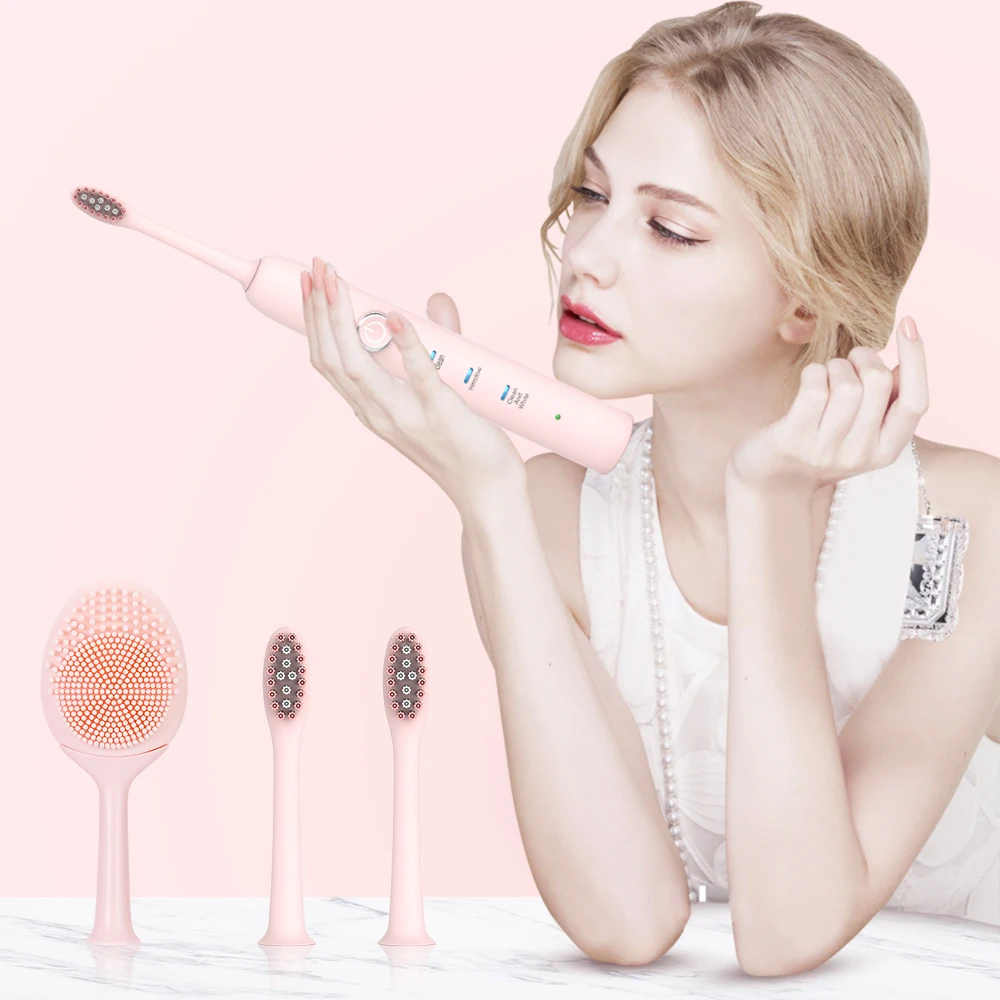 New 9 Functions Sonic Electric Toothbrush USB Inductive Charging with 3 Brush Heads+1 Face Clean Brush Adults Tooth Whitening New 9 Functions Sonic Electric Toothbrush USB Inductive Charging with 3 Brush Heads+1 Face Clean Brush Adults Tooth Whitening
