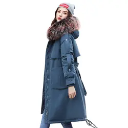 Зимние парки 2019 новые женские пальто с капюшоном с меховым воротником тонкие длинные толстые теплые зимние хлопковые парки зимние-30