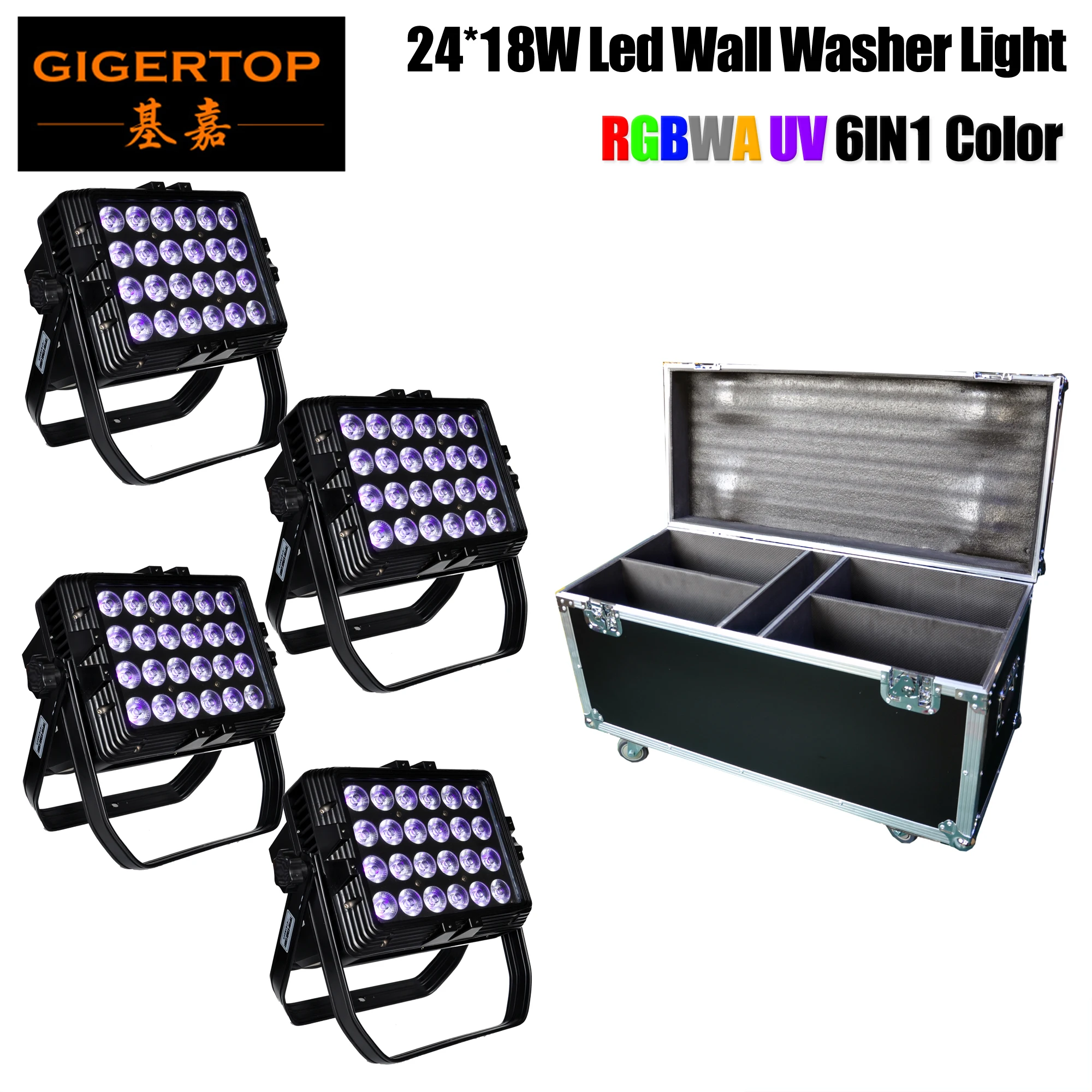 

Stackable TIPTOP 4IN1 Road Case 24 x 18W Outdoor Waterproof 6in1 RGBWA UV LED Washer DMX Wall Effect DJ Lighting