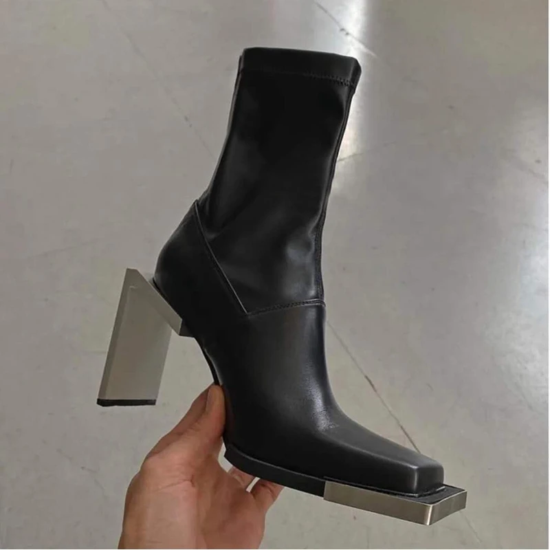 DEAT 2022 New Autumn Winter Fashion Casual High Heel Back Zipper Square Head Strange Style Thin Leather Shoes Women Boots SG112 | Обувь