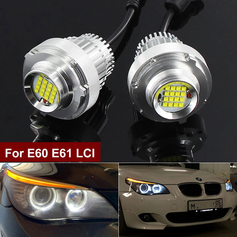 2個canバスエラーなしエンジェル アイズledマーカーライト160ワットbmw 5シリーズe60 E61 Lci Ledハローリング車の ヘッドライトの電球キセノンホワイト Car Light Accessories Aliexpress