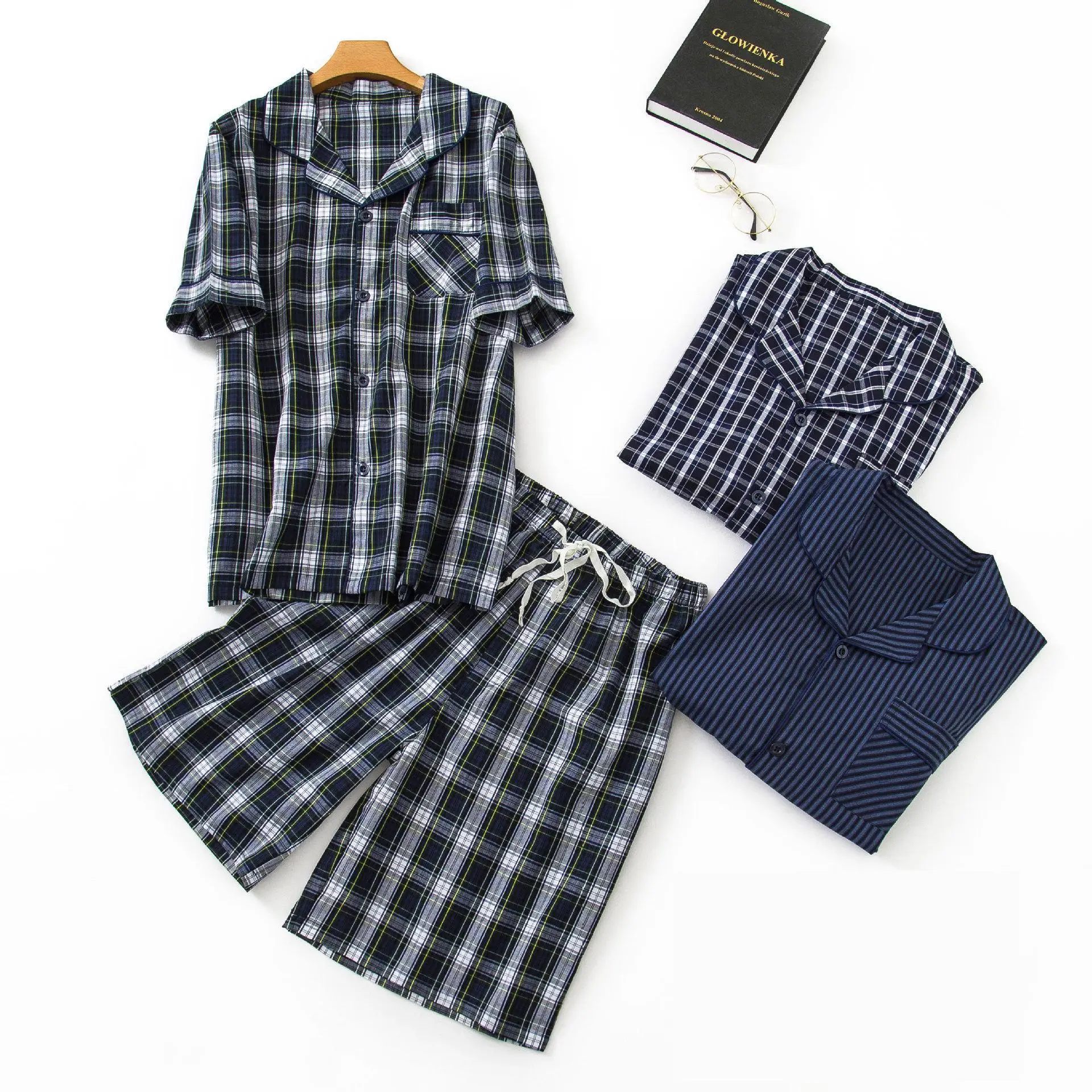 100% хлопок материал хлопок пижамы для мужчин s одежда для сна наборы 1302