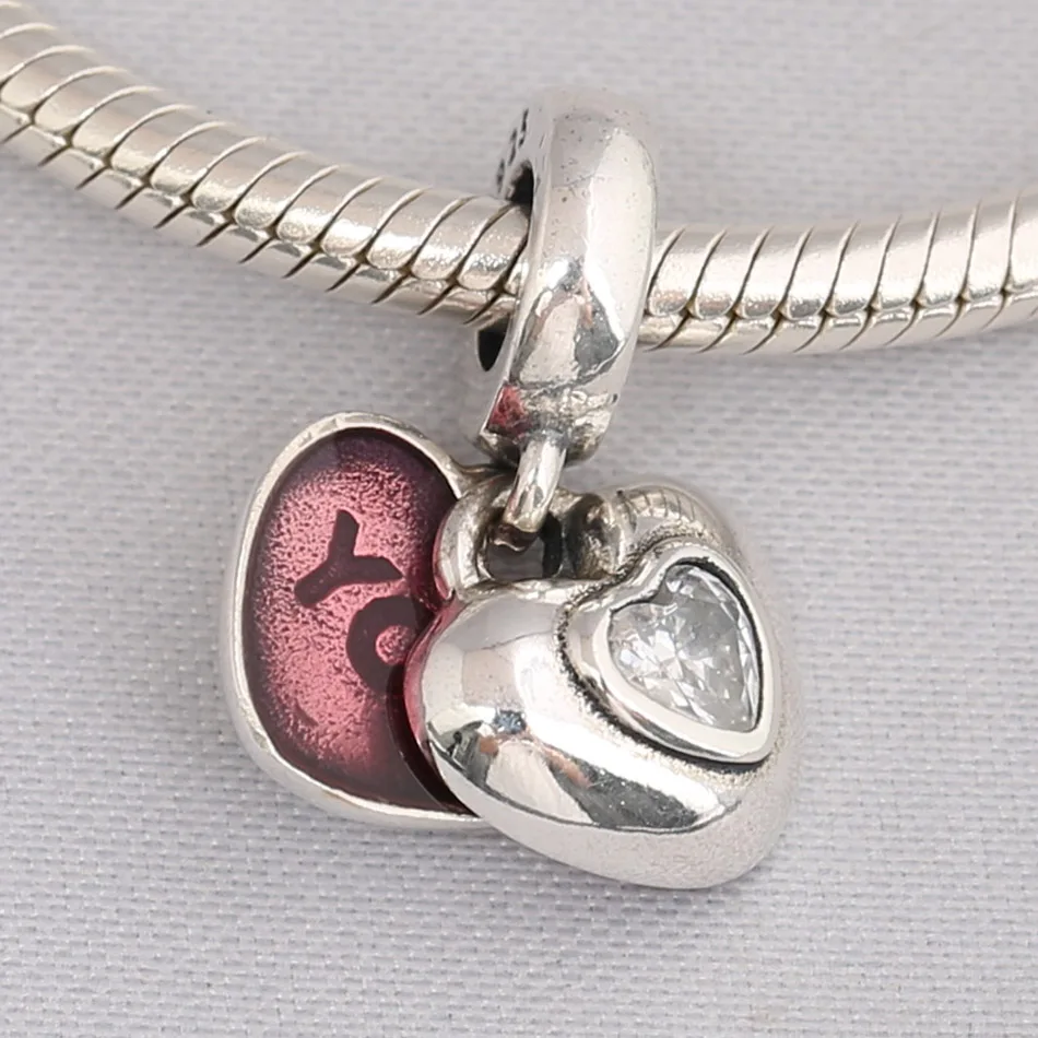 

925 Sterling Silver Pendant DIY Jewelry You & Me Two-Part Love Heart Dangle Charm fit Lady Bracelets