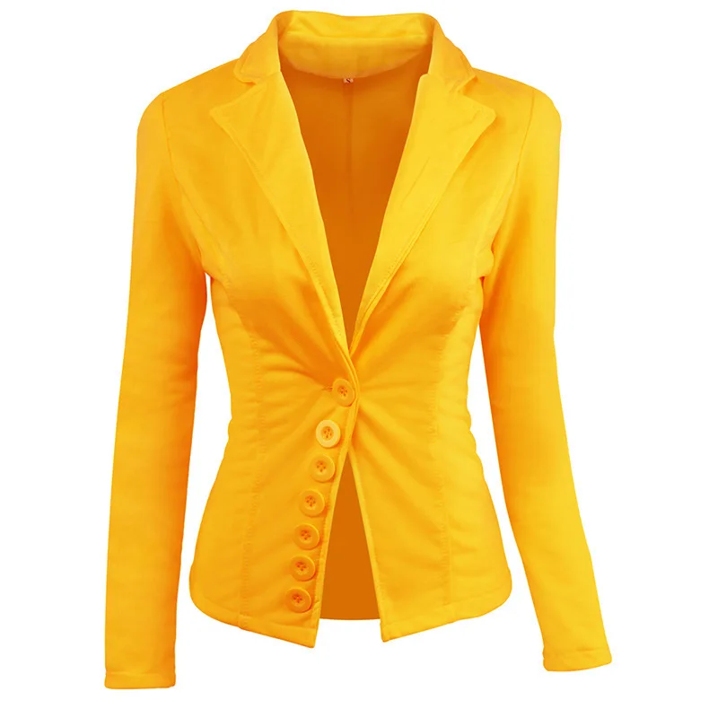 yellow Осенние офисные женские блейзеры с пряжкой, тонкая талия, куртка с длинными рукавами, верхняя одежда, деловой костюм, пальто Ey - Цвет: yellow