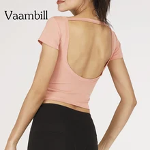 Женская Спортивная футболка с открытой спиной, футболка для йоги, тренажерного зала, укороченный топ для тренировок, топы для женщин, Спортивная футболка, женская одежда для фитнеса, спортивная одежда